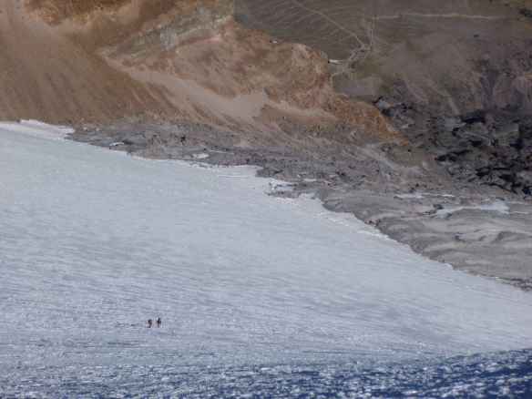 Looking down the glacier.  The Piedra Grande hut is visible in the top right corner.  The British/Mexican pair are heading up.