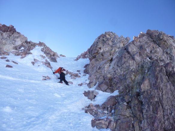 Heading up the gully, our final push to the top.