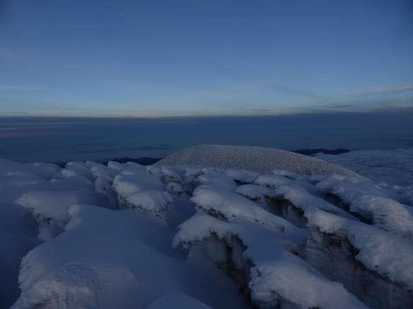 Looking back at the Veintimilla summit from the Whymper summit.