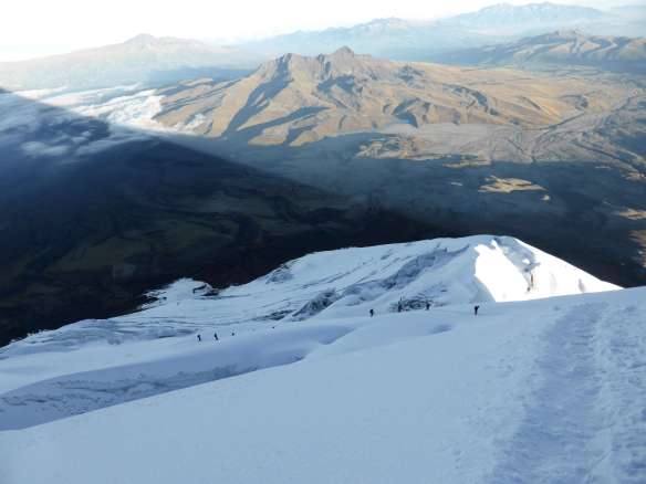 Looking down the route, other climbers ascending.