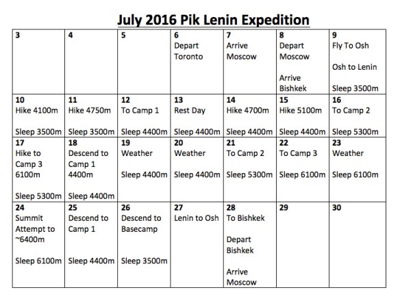 Pik Lenin Calendar